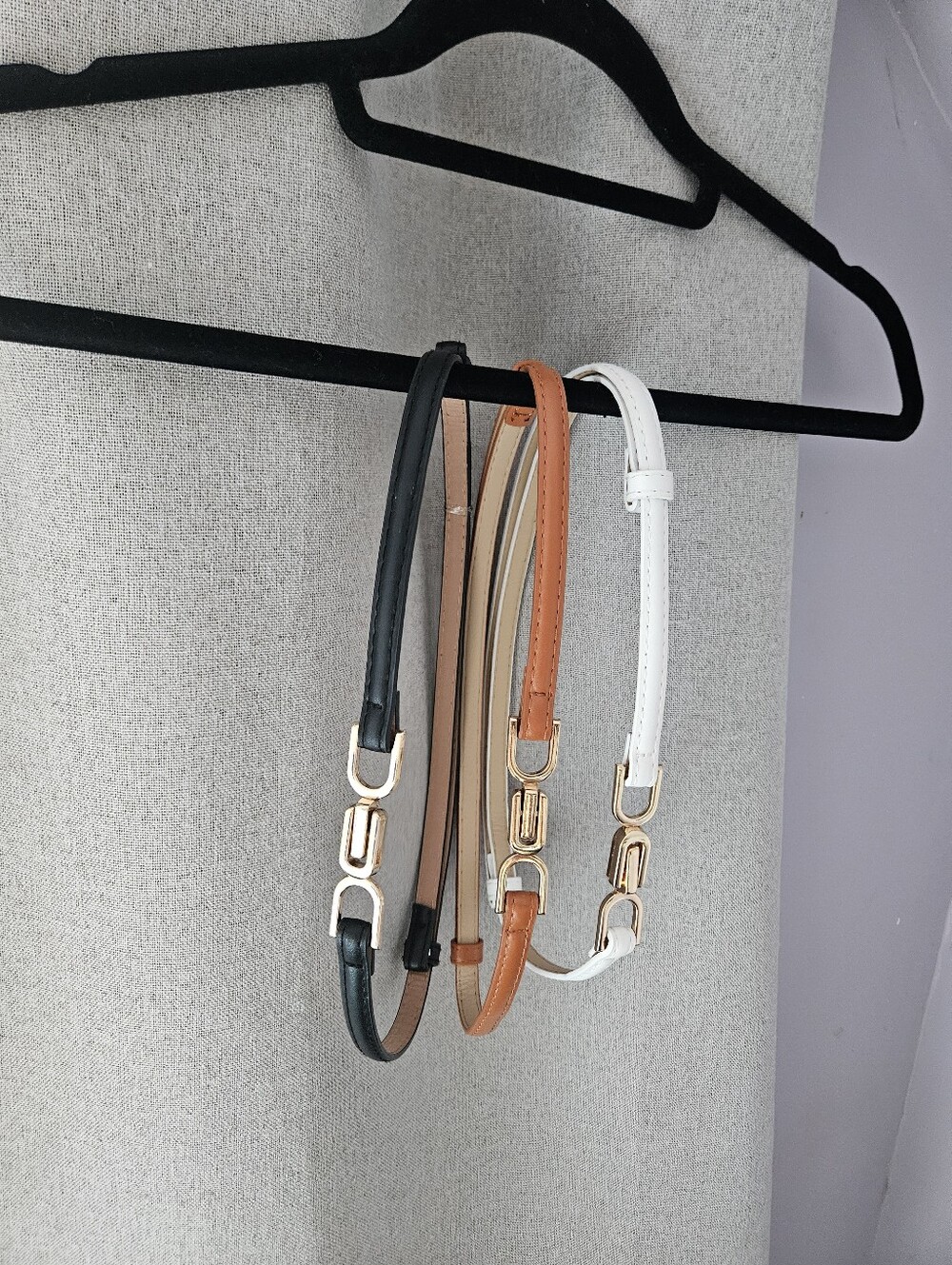 Leather Slim Waist Belt - Black, Tan & White